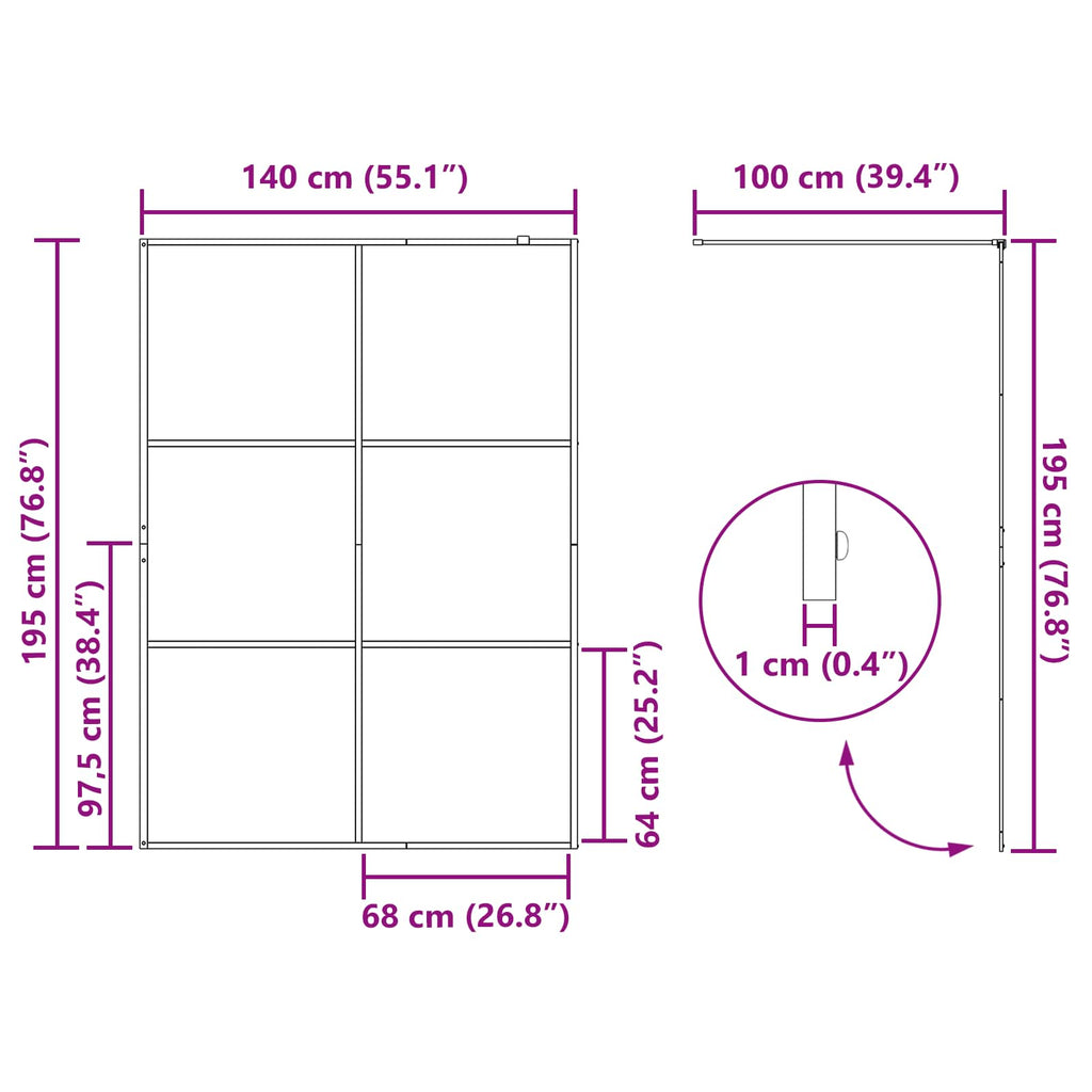 vidaXL Ściana prysznicowa typu walk-in Czarny 140 x 195 cm