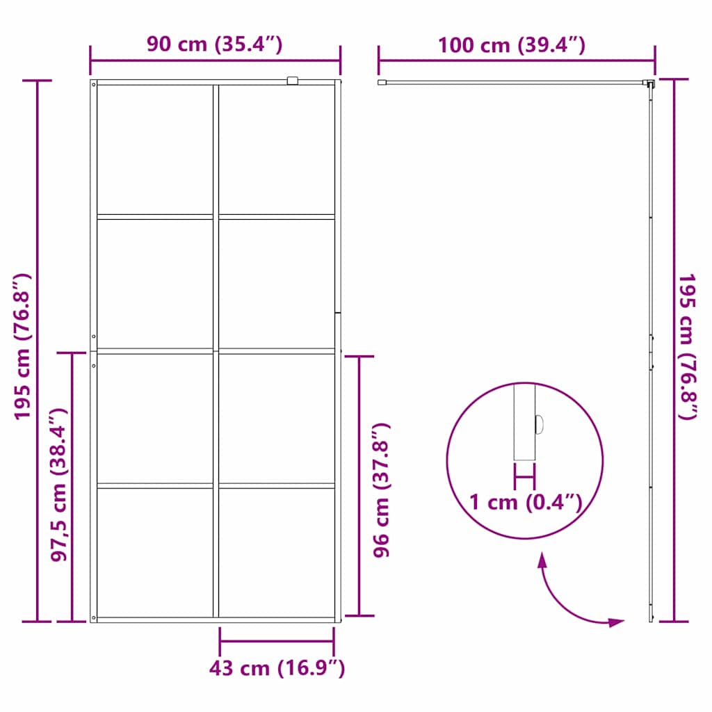 vidaXL Ściana prysznicowa typu walk-in Czarny 90 x 195 cm