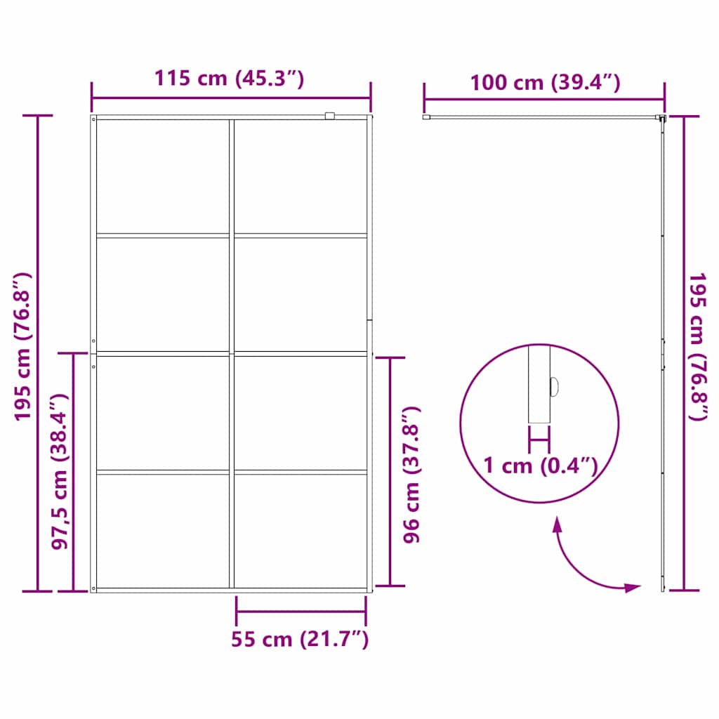 vidaXL Ściana prysznicowa typu walk-in Czarny 115 x 195 cm