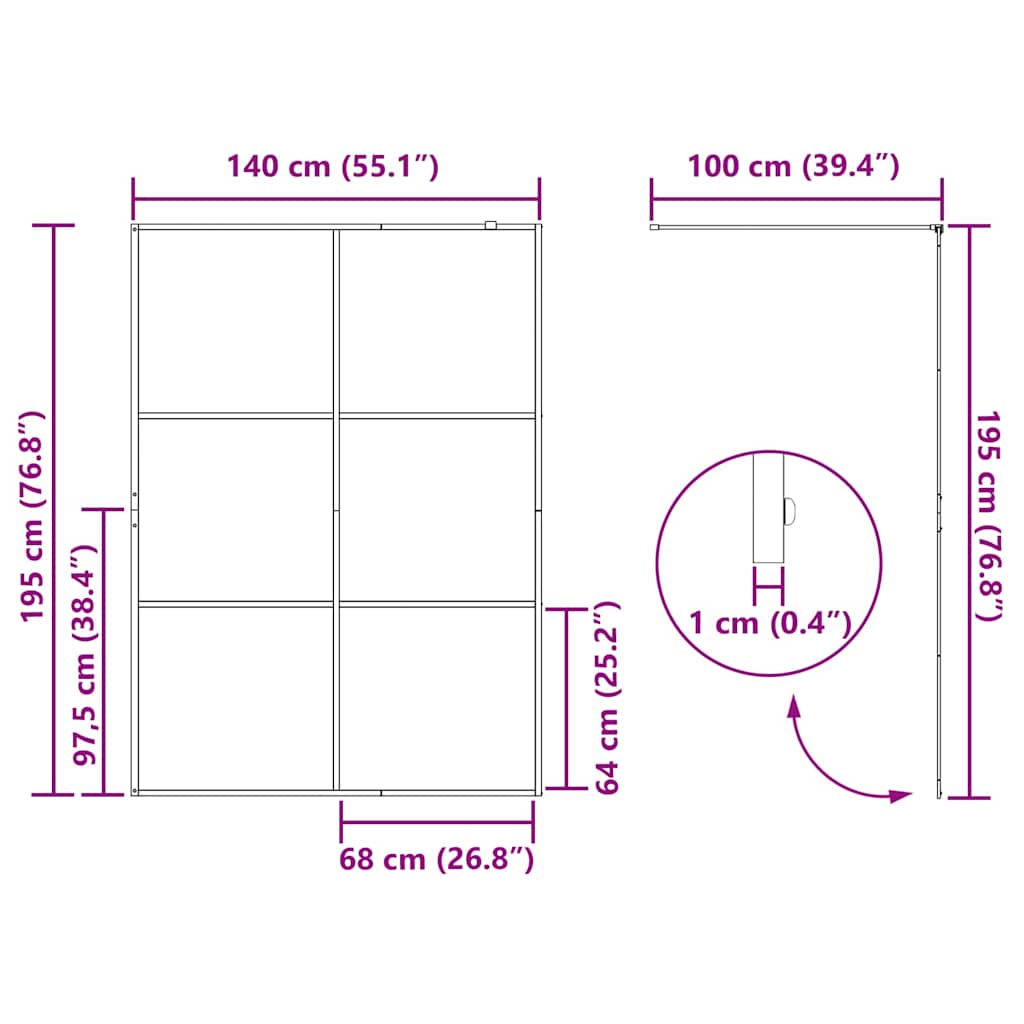 vidaXL Ściana prysznicowa typu walk-in złoty 140 x 195 cm