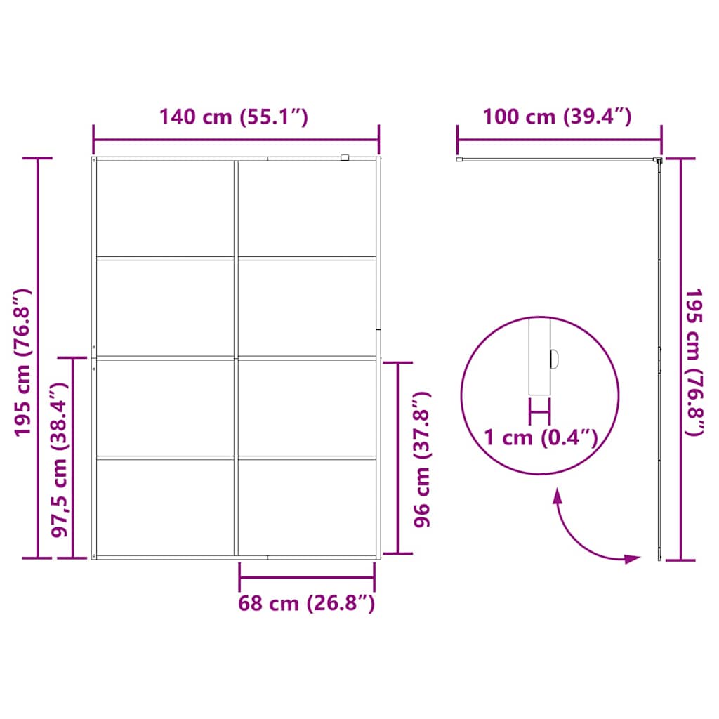 vidaXL Ściana prysznicowa typu walk-in złoty 140 x 195 cm