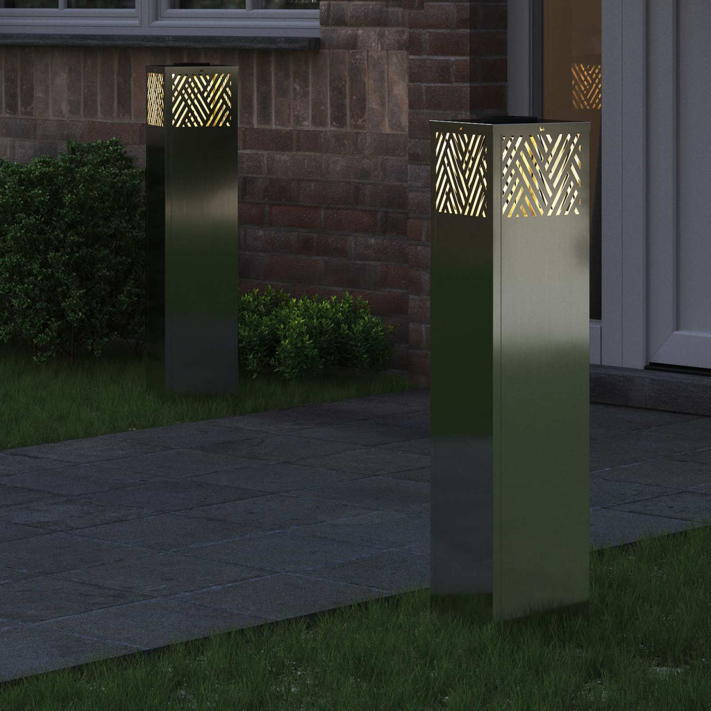 vidaXL Słoneczna LED lampa na ścieżkę 2 pcs Srebrny Galwanizowany