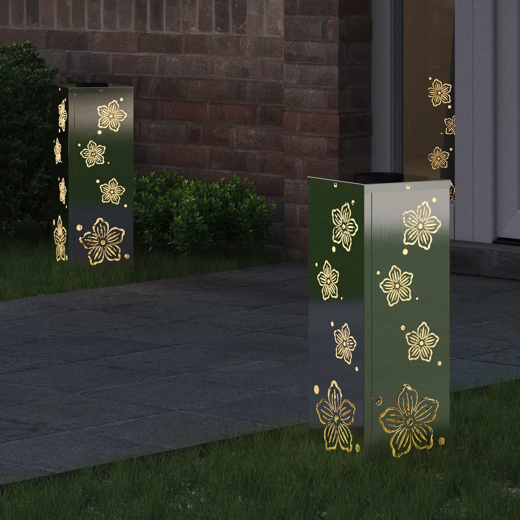 vidaXL Słoneczna LED lampa na ścieżkę 2 pcs Srebrny Stal nierdzewna