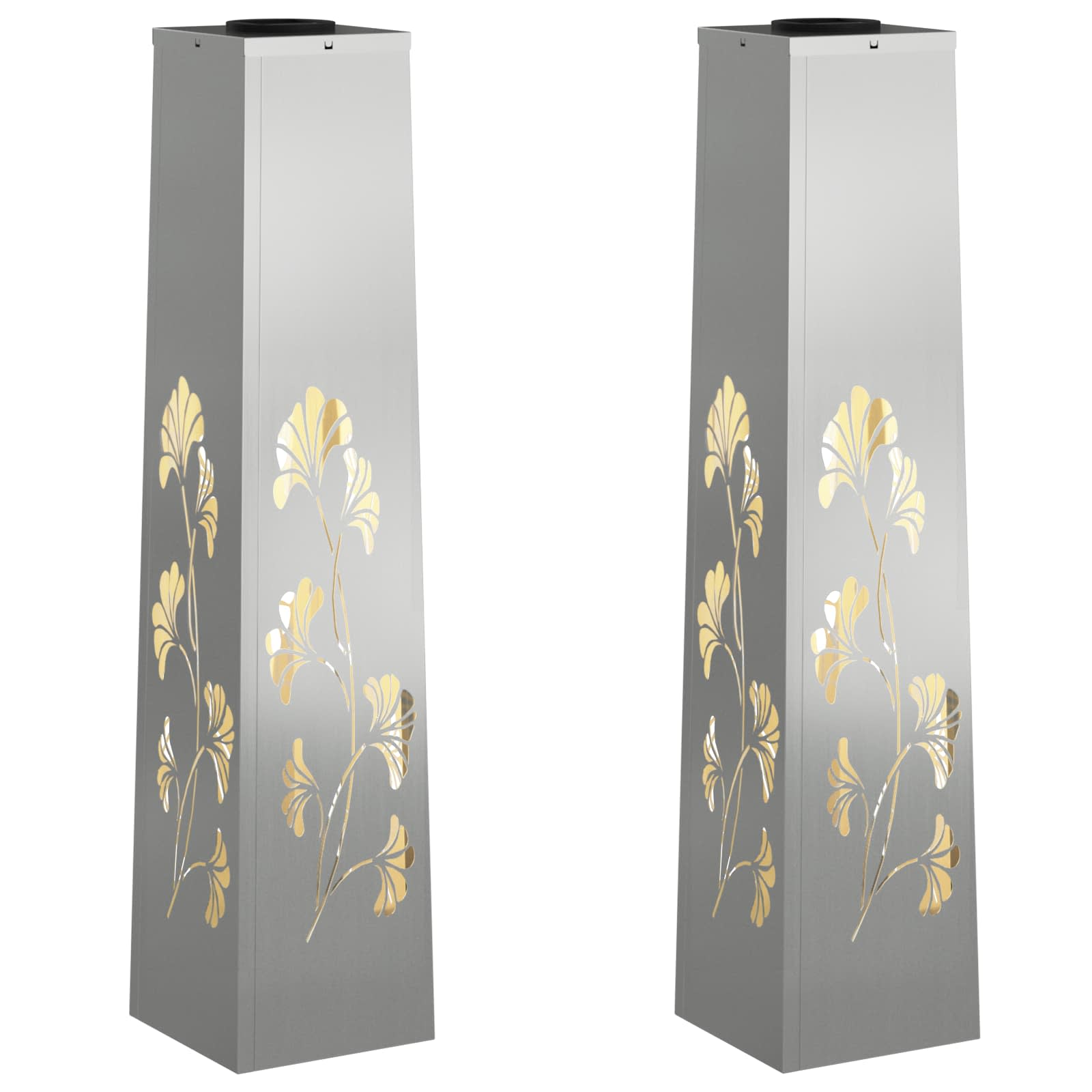 vidaXL Słoneczna LED lampa na ścieżkę 2 pcs Srebrny Stal ocynkowana
