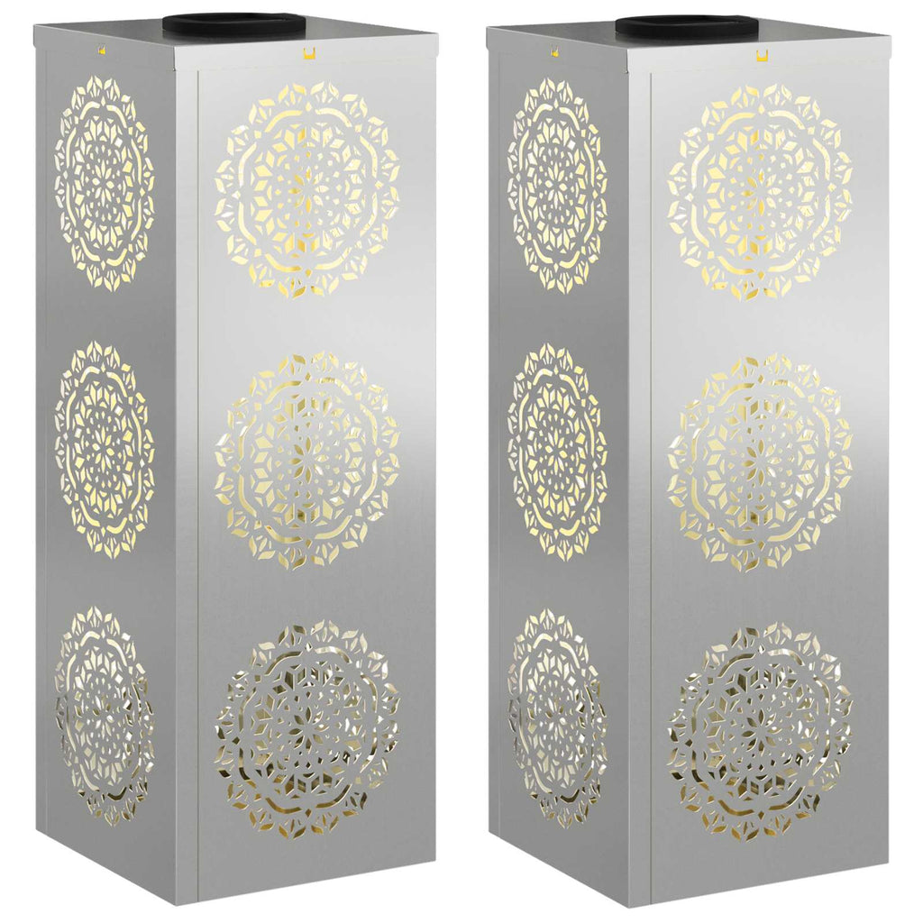 vidaXL Słoneczna LED lampa na ścieżkę 2 pcs Srebrny Stal ocynkowana