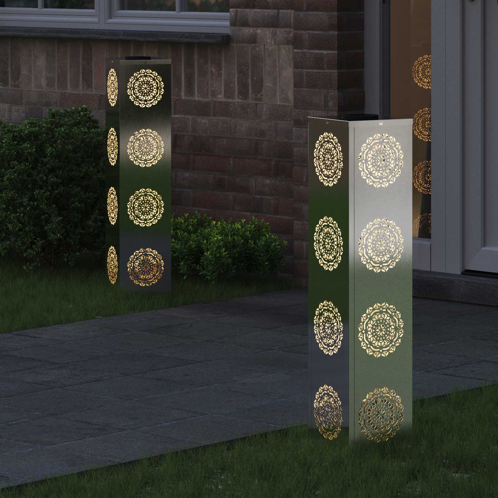 vidaXL Słoneczna LED lampa na ścieżkę 2 pcs Srebrny Stal nierdzewna