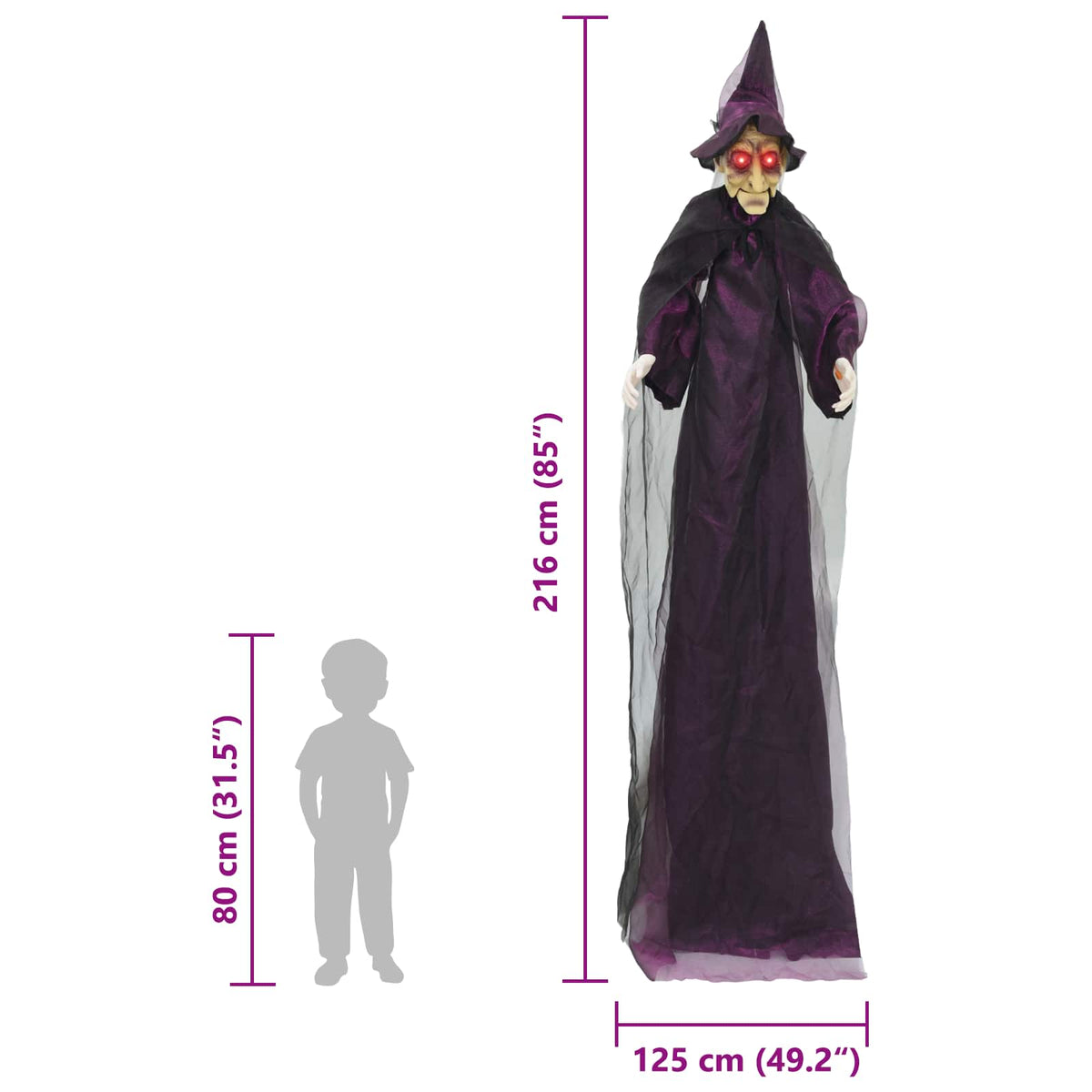 vidaXL Wisząca halloweenowa mówiąca wiedźma Fioletowy 216 x 125 cm