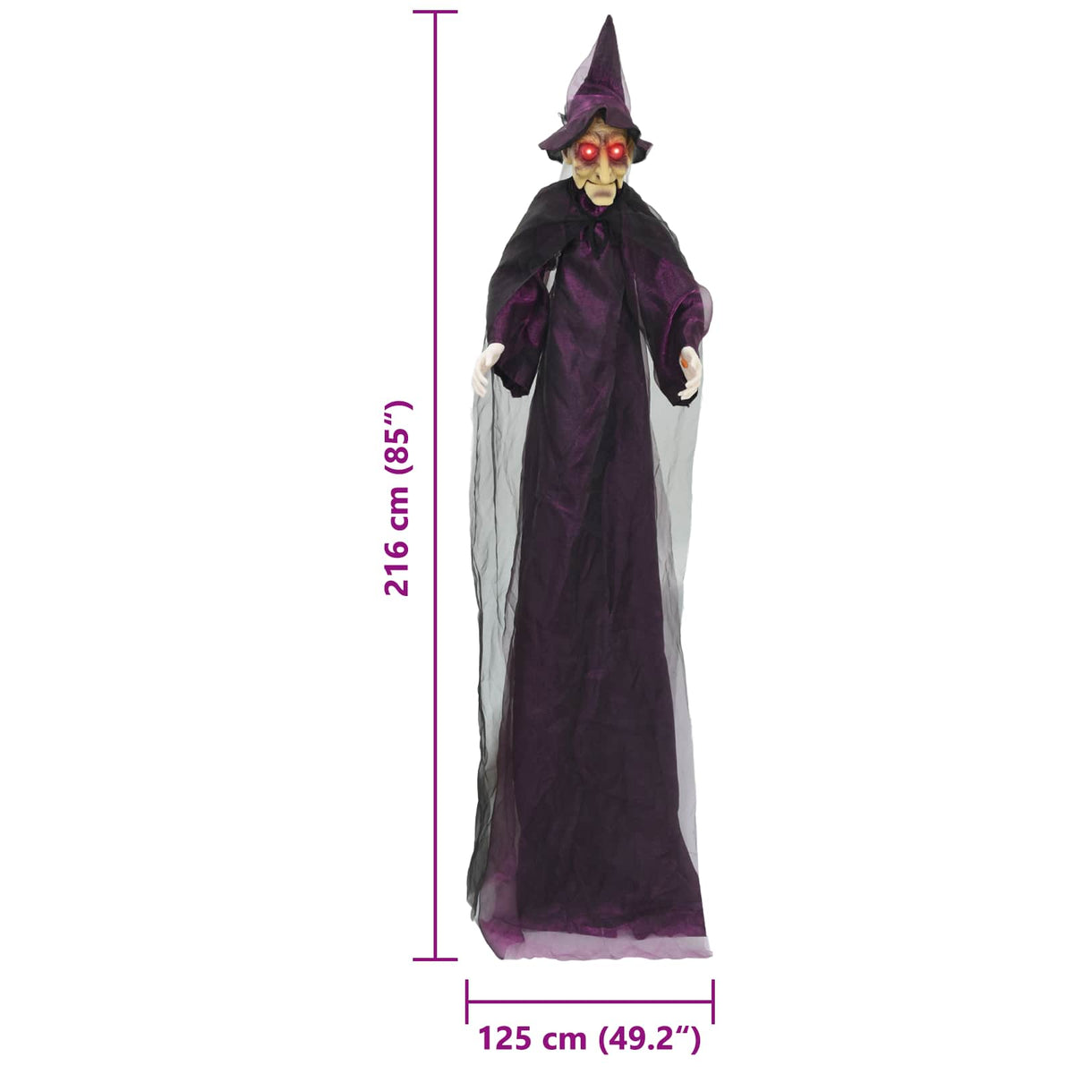vidaXL Wisząca halloweenowa mówiąca wiedźma Fioletowy 216 x 125 cm