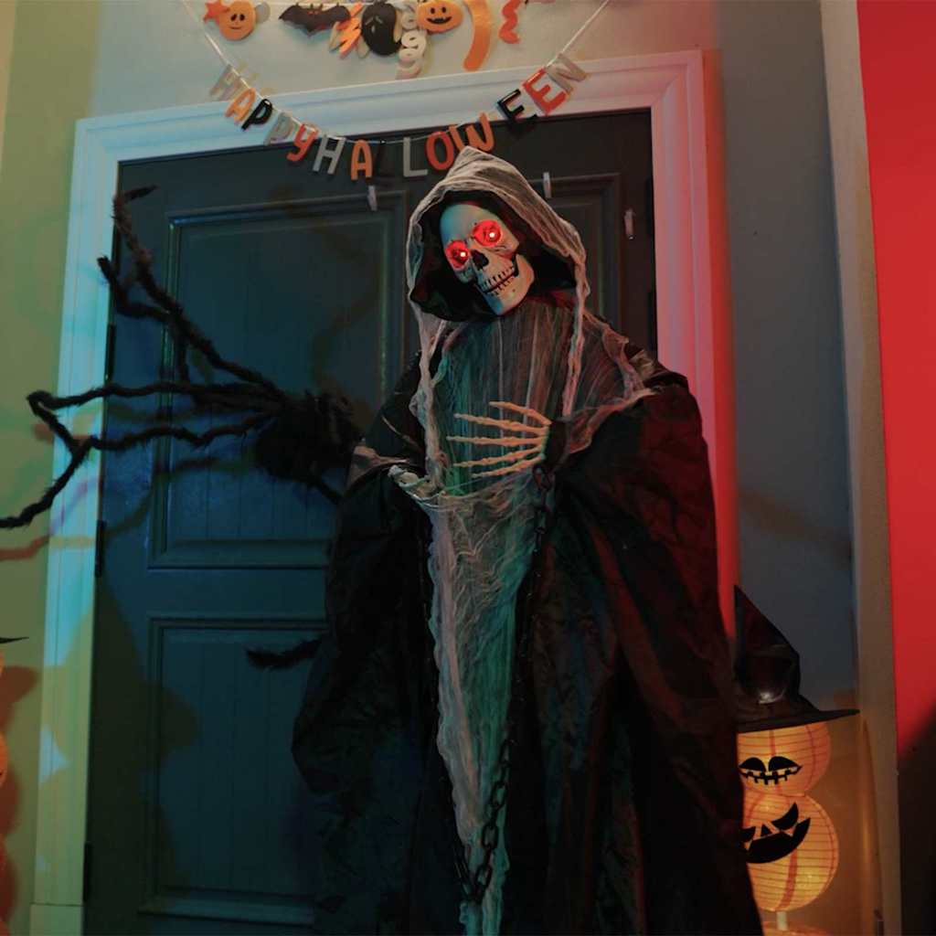 vidaXL Wiszący ponury żniwiarz na Halloween SPOOKA Czarny 112 x 164 cm