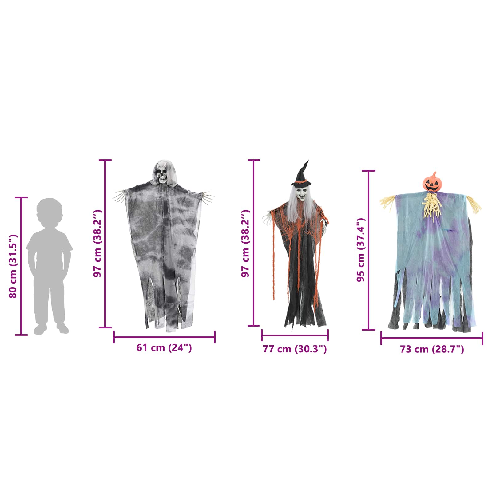 vidaXL Zawieszany Duch Halloween 3 pcs Wielokolorowe 61 x 97 cm