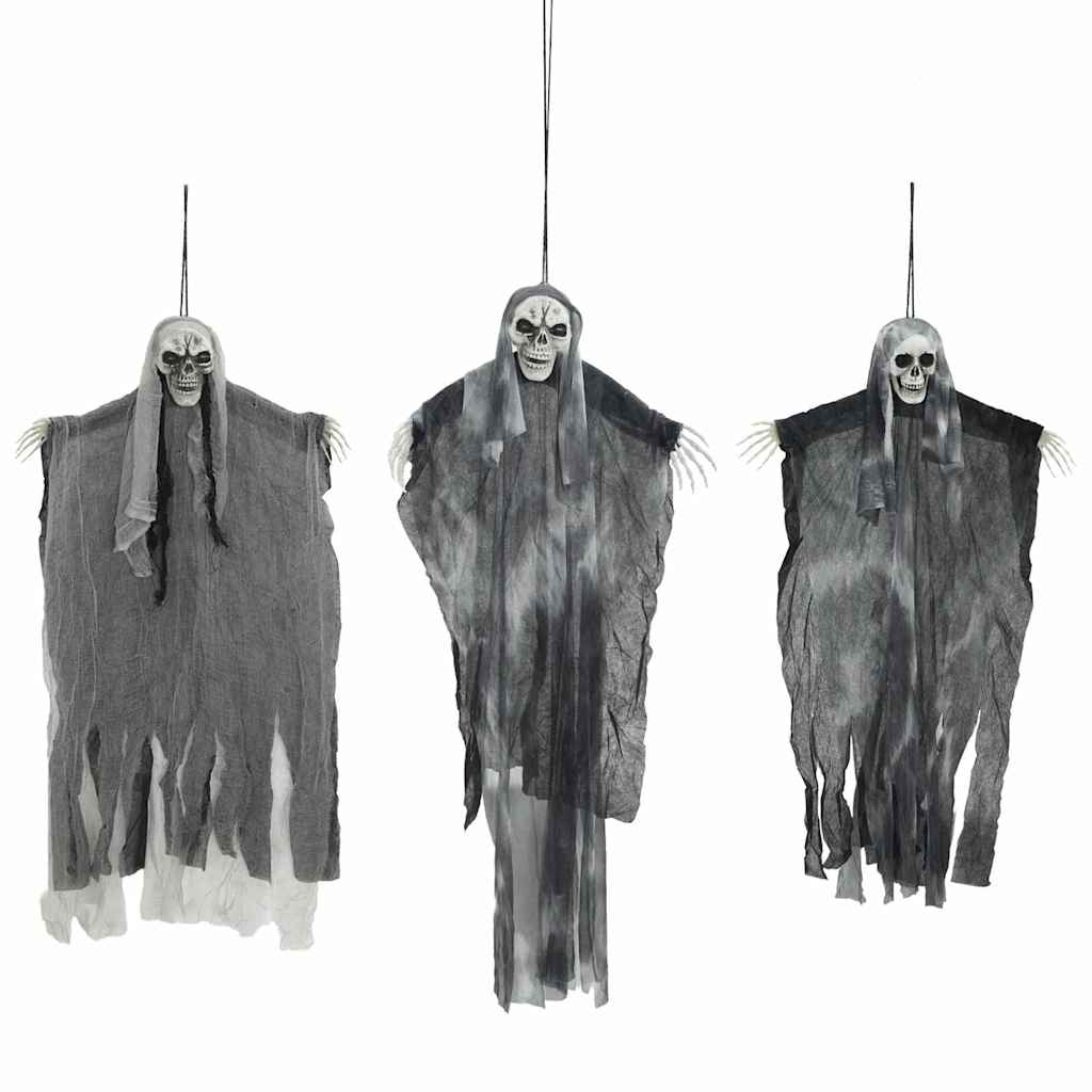 vidaXL Zawieszany Duch Halloween 3 pcs Czarny 66 x 110 cm Poliester