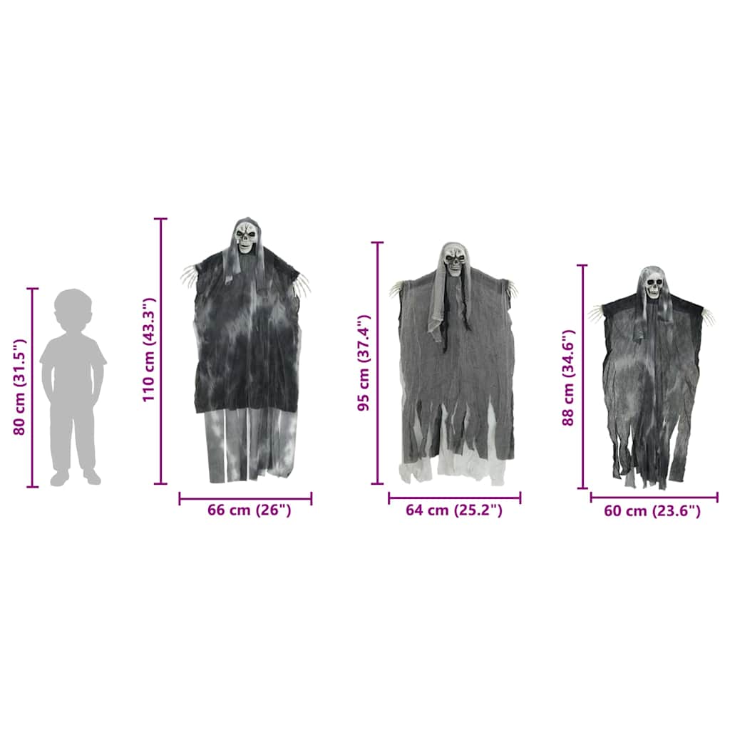 vidaXL Zawieszany Duch Halloween 3 pcs Czarny 66 x 110 cm Poliester