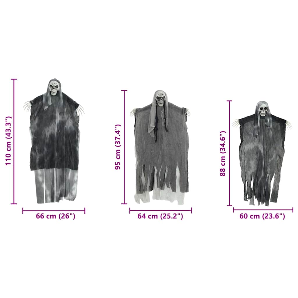 vidaXL Zawieszany Duch Halloween 3 pcs Czarny 66 x 110 cm Poliester