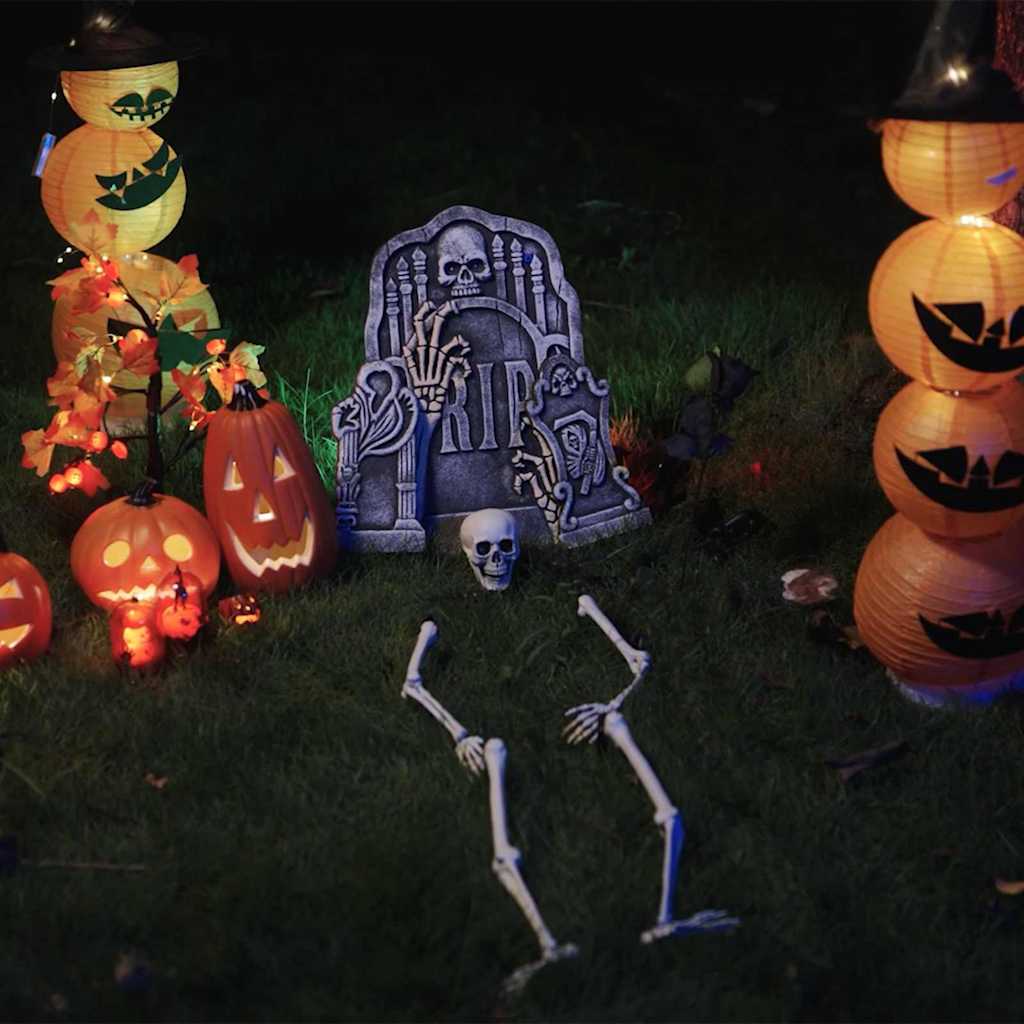 vidaXL Szkielet Halloween z kolcami na ziemi Biały 45,5 x 13 cm
