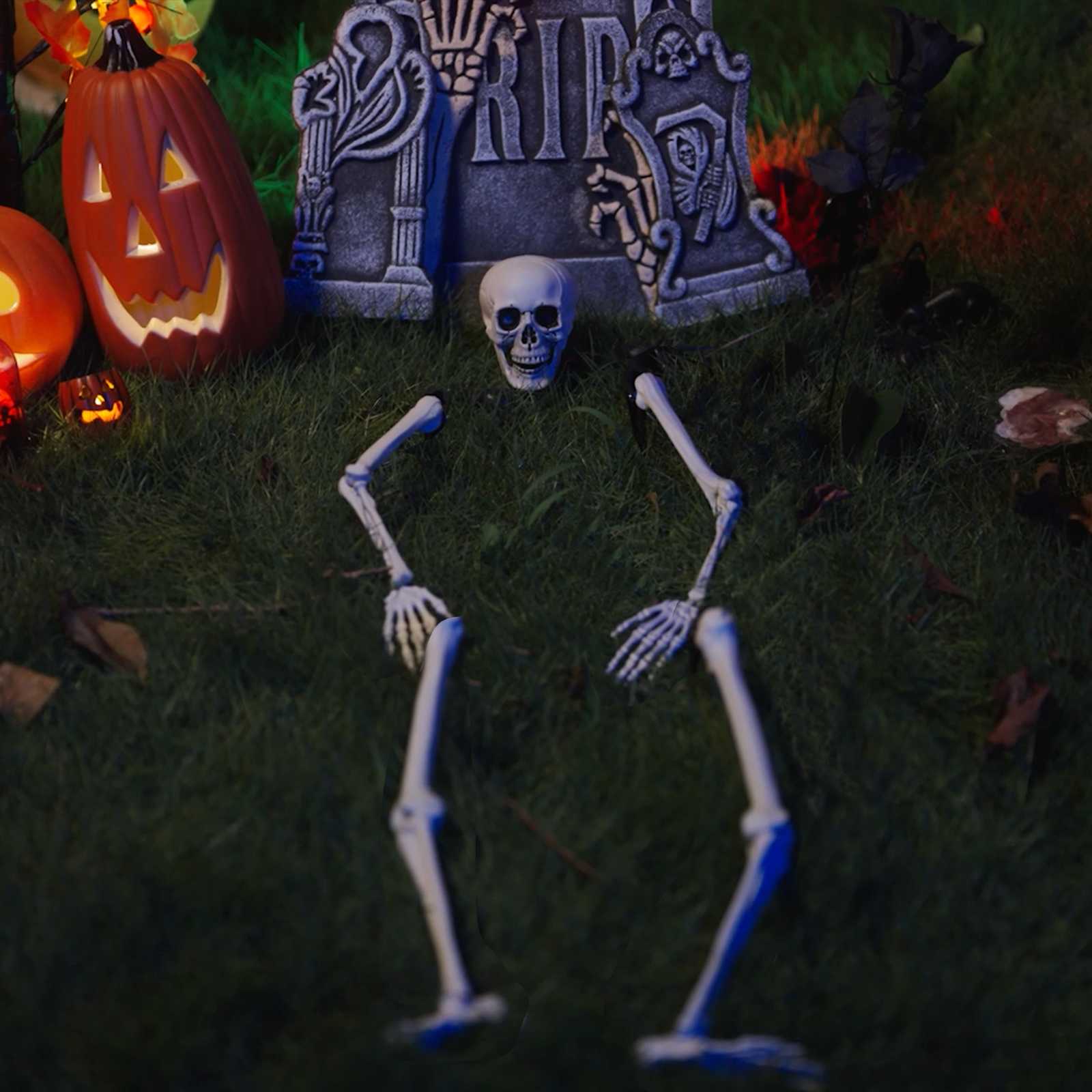 vidaXL Szkielet Halloween z kolcami na ziemi Biały 45,5 x 13 cm
