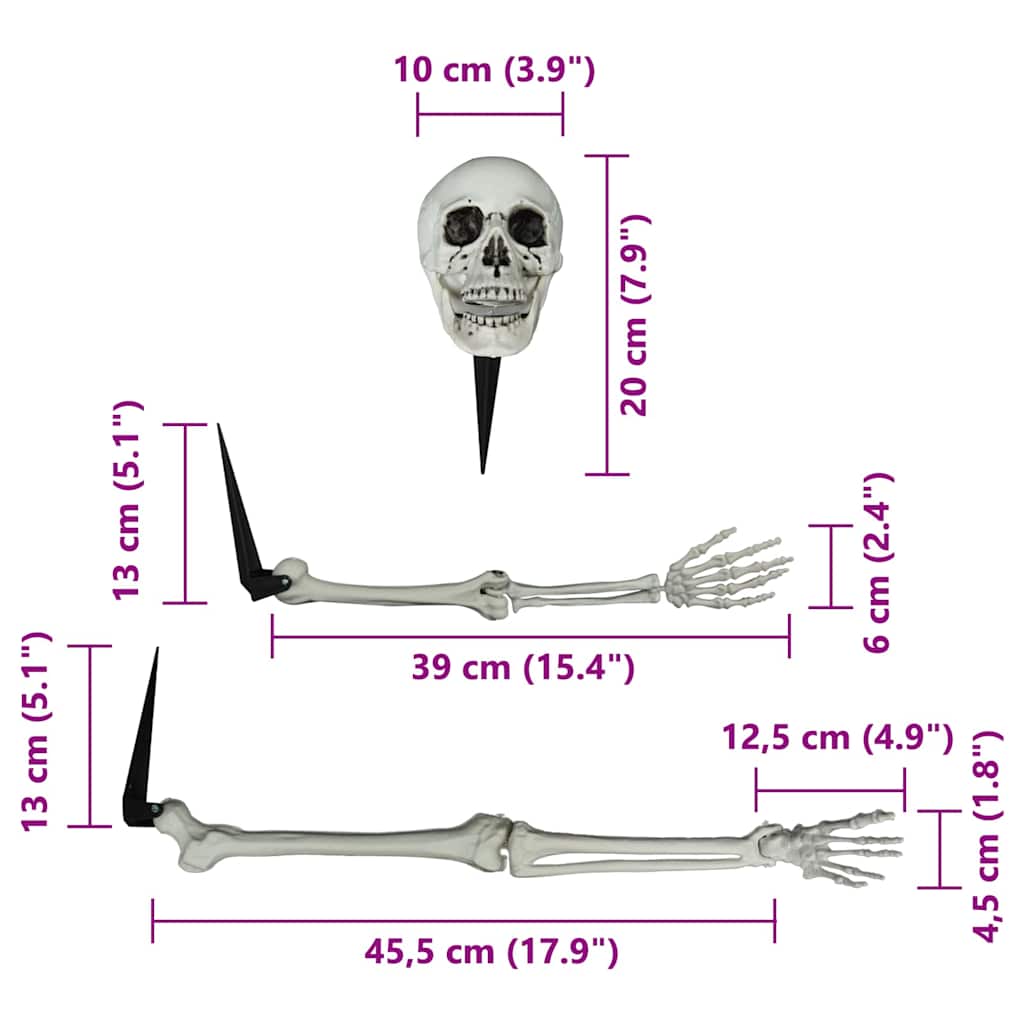 vidaXL Szkielet Halloween z kolcami na ziemi Biały 45,5 x 13 cm