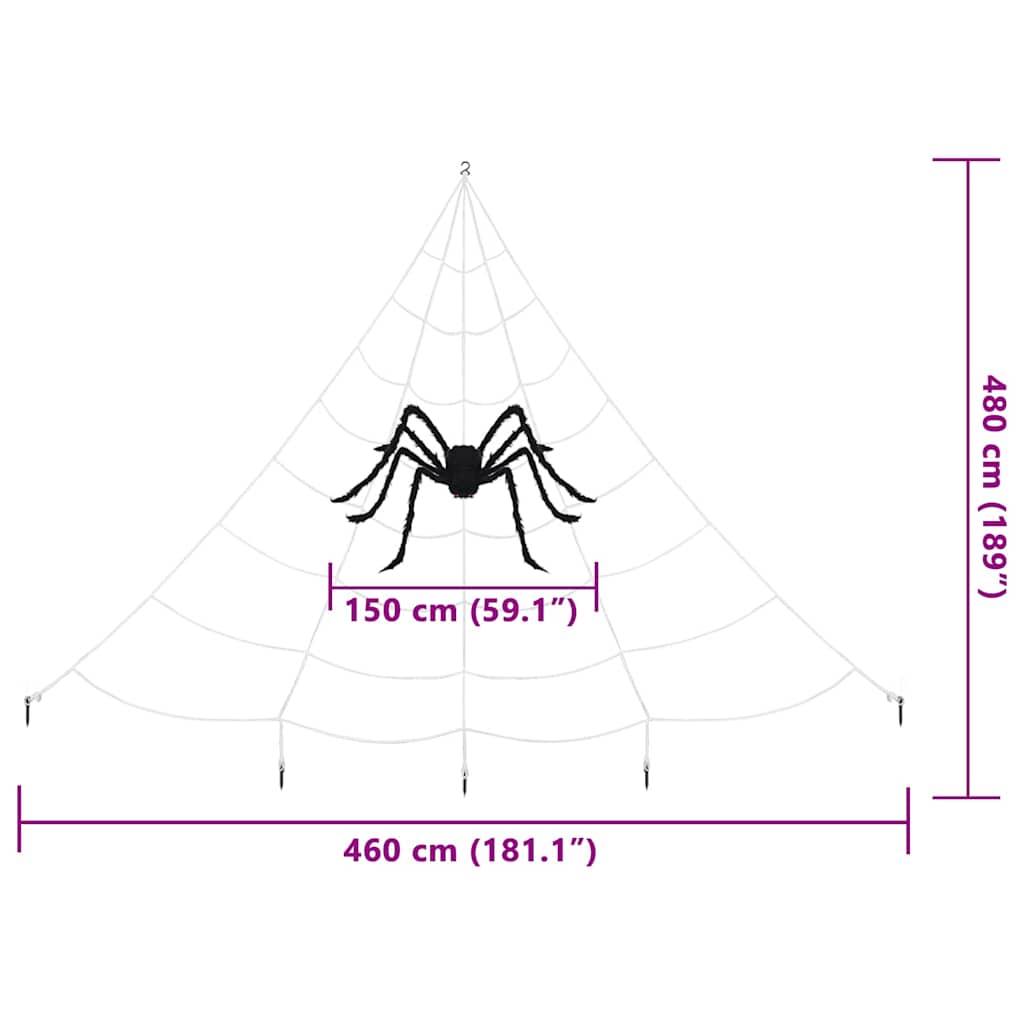 vidaXL Dekoracja pająka halloweenowego z sieciami 4 pcs Czarny i biały