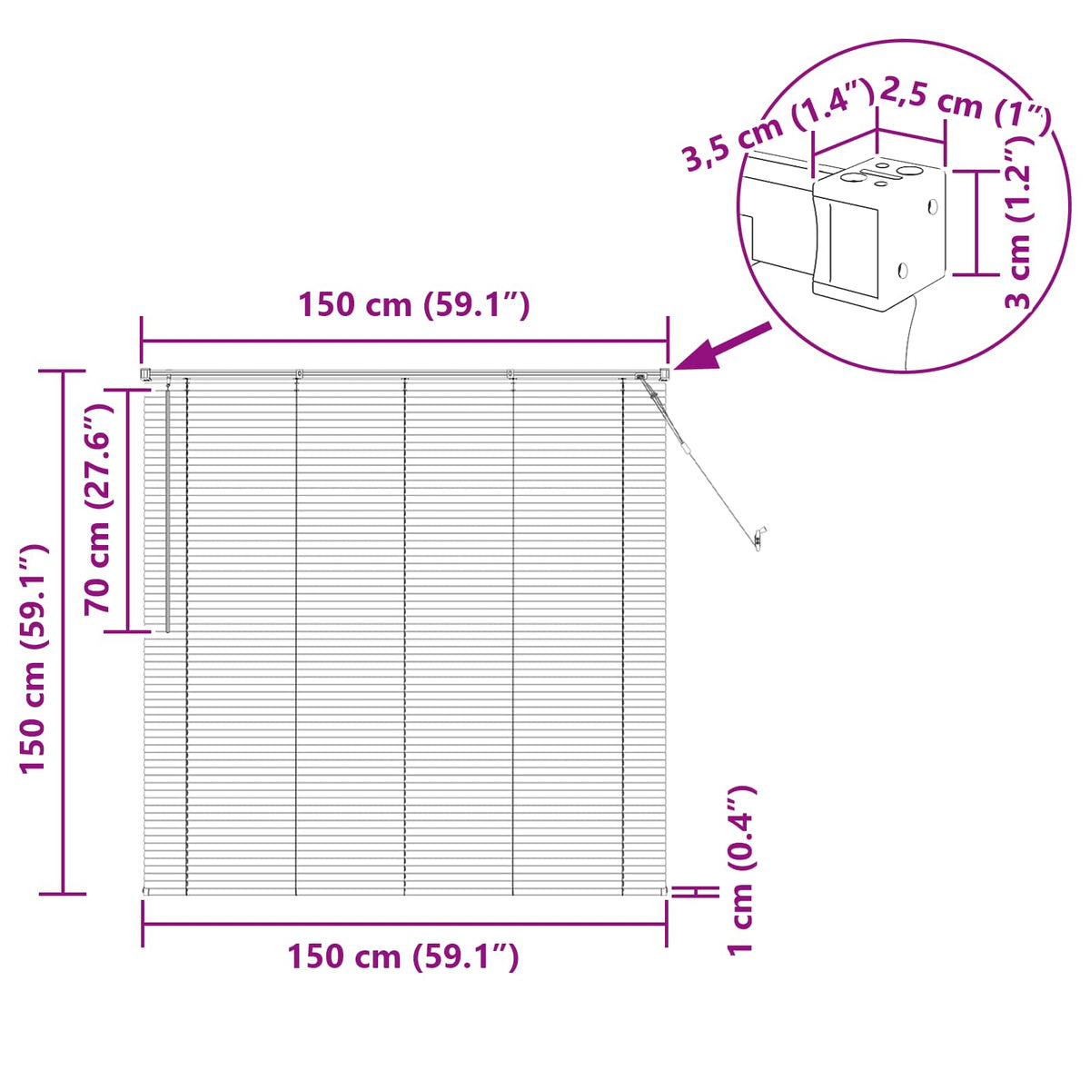 vidaXL Żaluzja wenecka Biały 150 x 150 cm 25 mm PVC