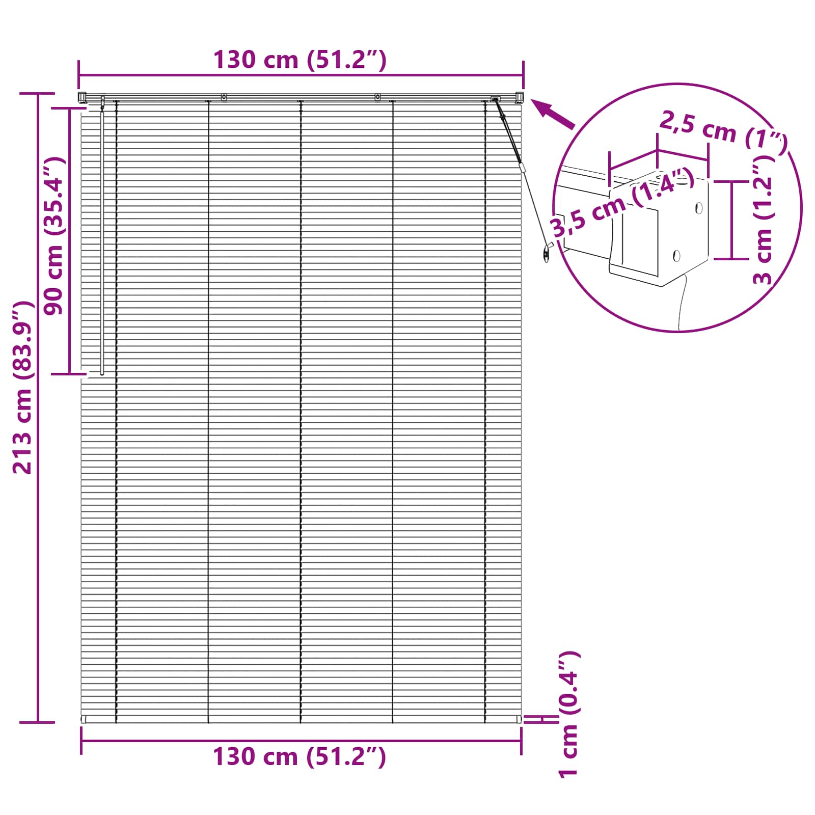vidaXL Żaluzja wenecka Biały 213 x 130 cm 25 mm PVC