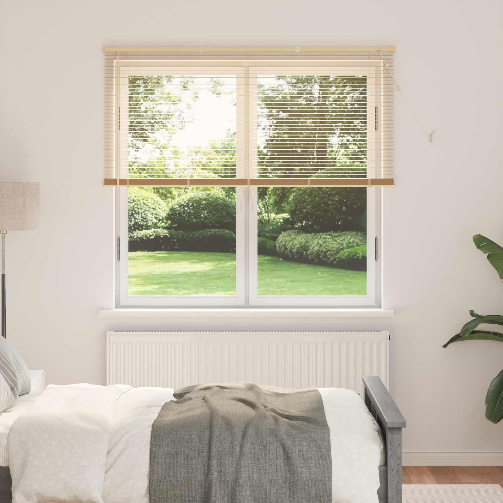 vidaXL Żaluzja wenecka Jasnobrązowy ze wzorem 150 x 140 cm 25 mm PVC