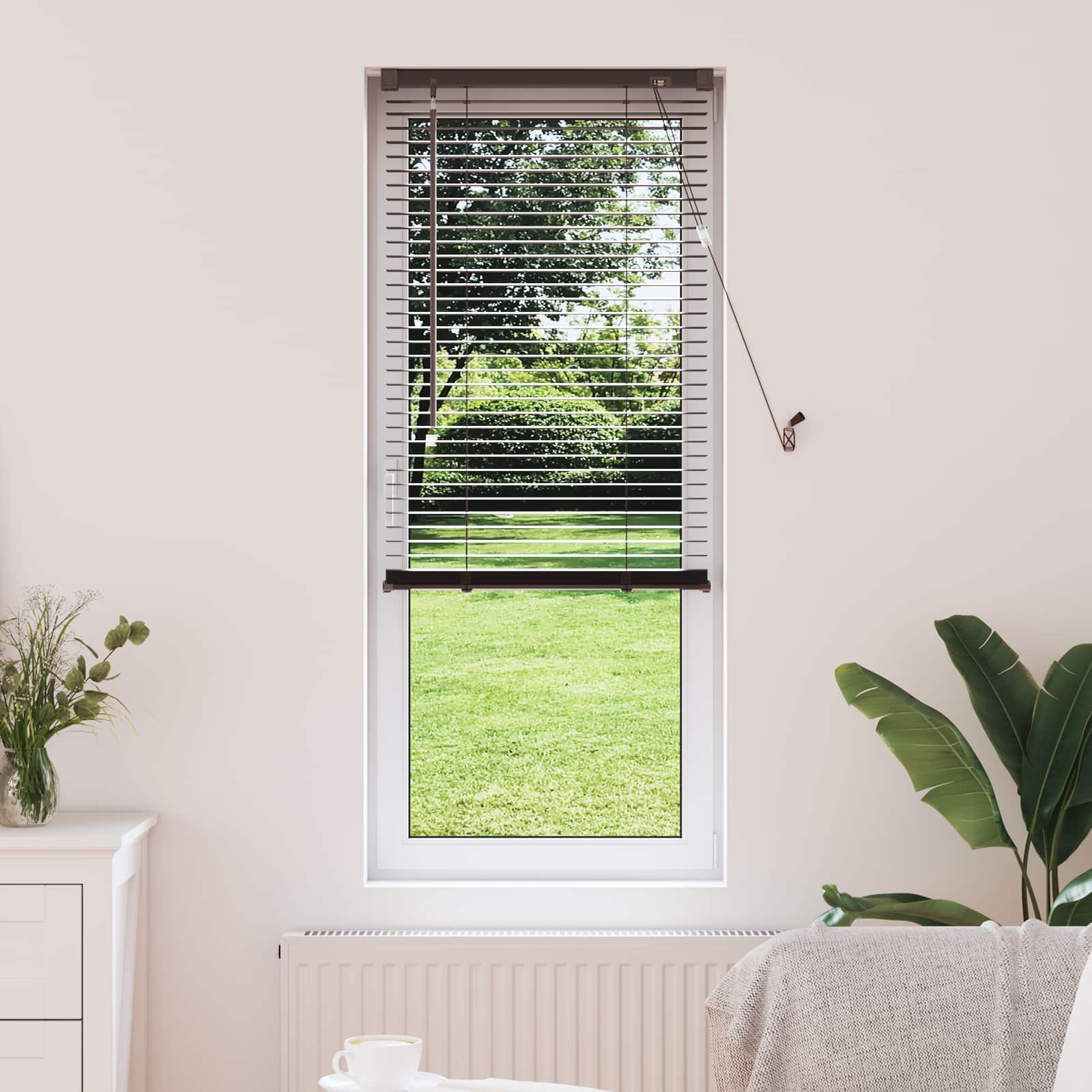 vidaXL Żaluzja wenecka Ciemnobrązowy ze wzorem 150 x 60 cm 25 mm PVC
