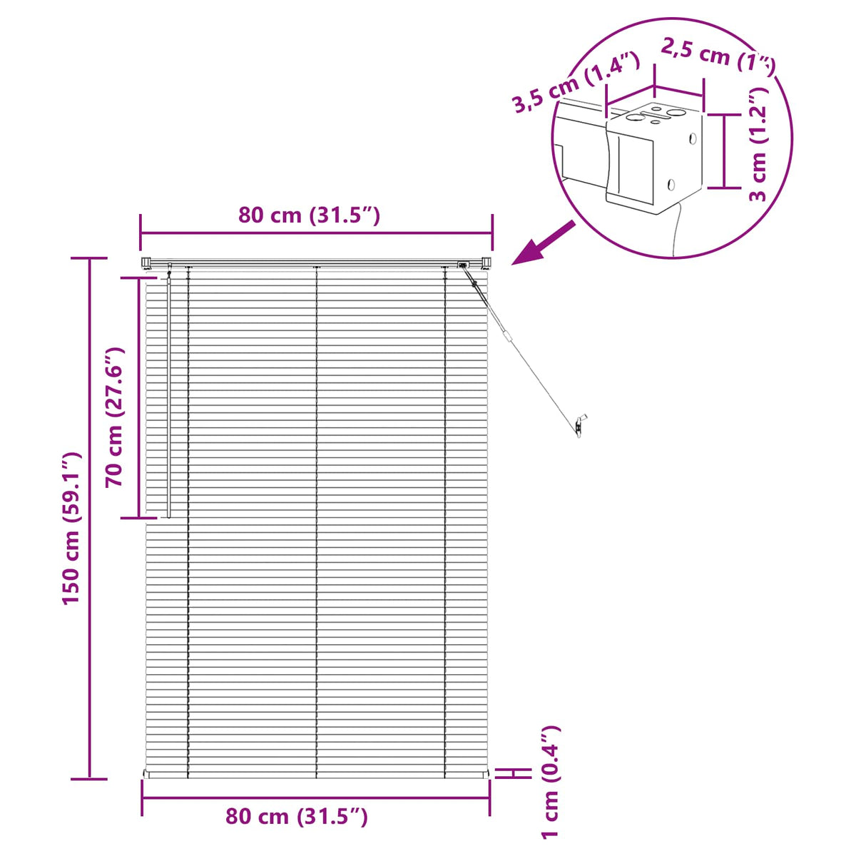 vidaXL Żaluzja wenecka Ciemnobrązowy ze wzorem 150 x 80 cm 25 mm PVC
