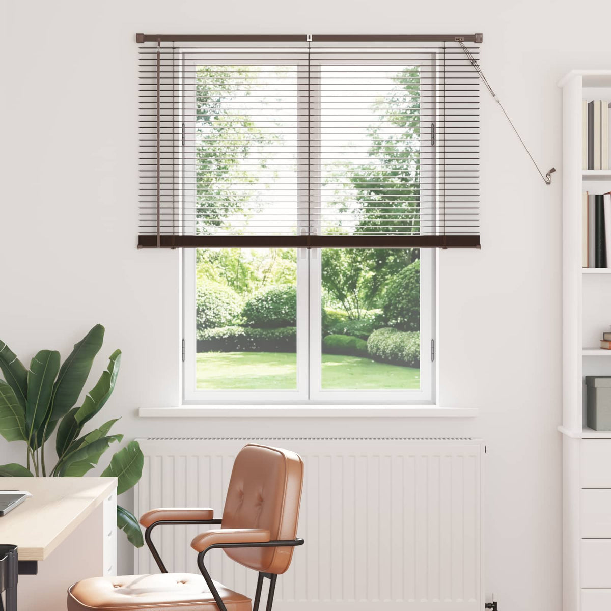 vidaXL Żaluzja wenecka Ciemnobrązowy ze wzorem 150 x 120 cm 25 mm PVC