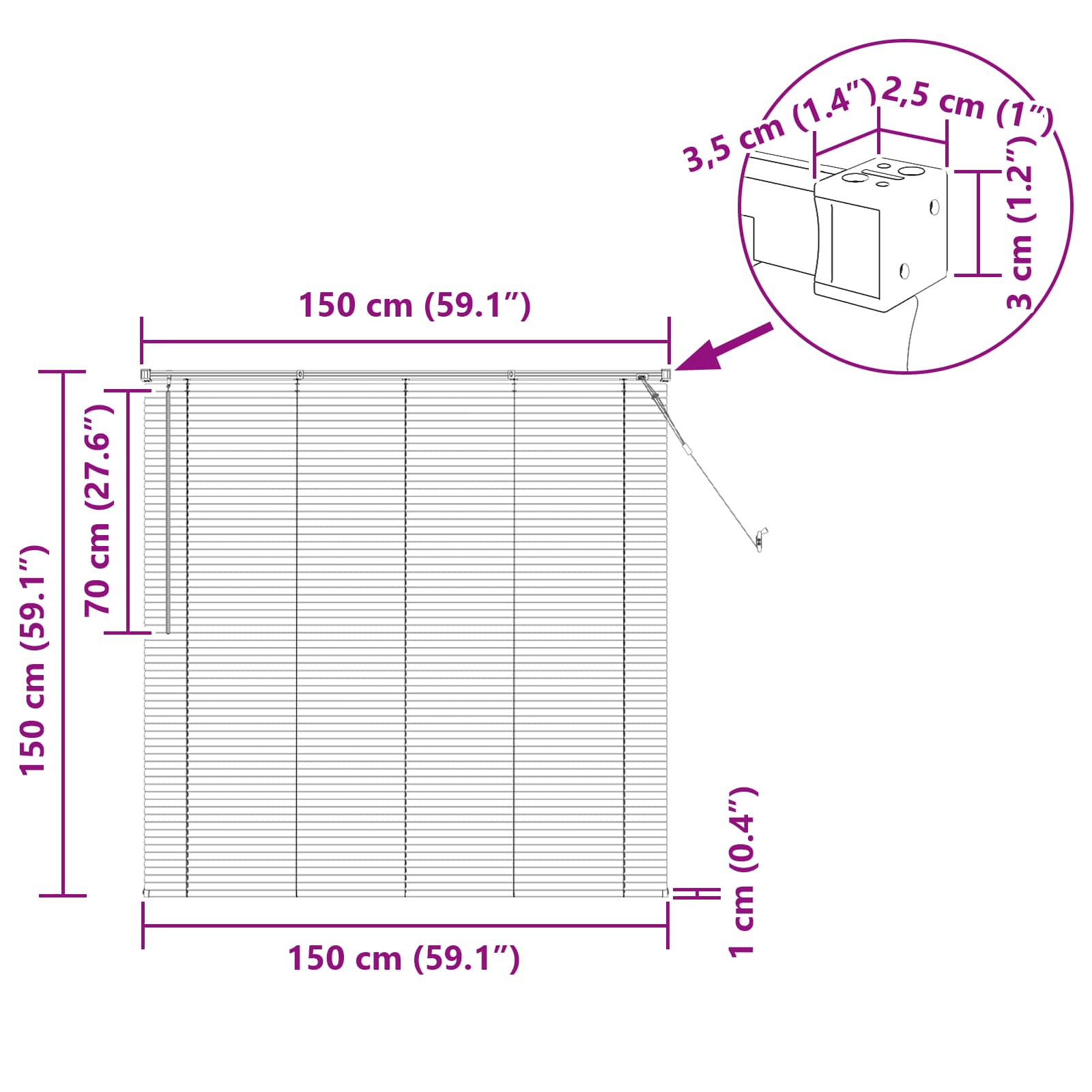 vidaXL Żaluzja wenecka Ciemnobrązowy ze wzorem 150 x 150 cm 25 mm PVC