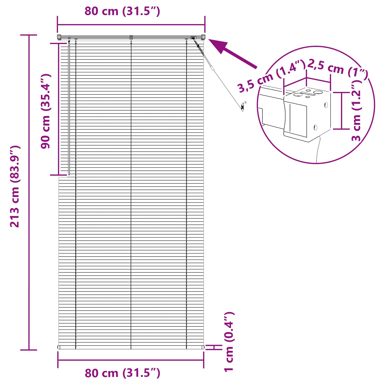 vidaXL Żaluzja wenecka Ciemnobrązowy ze wzorem 213 x 80 cm 25 mm PVC