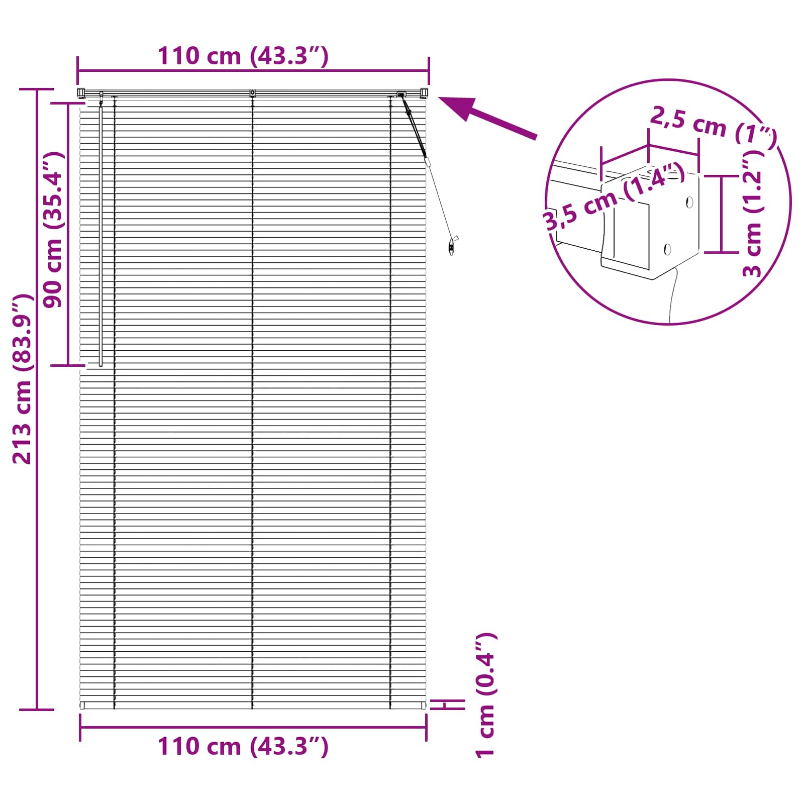 vidaXL Żaluzja wenecka Ciemnobrązowy ze wzorem 213 x 110 cm 25 mm PVC