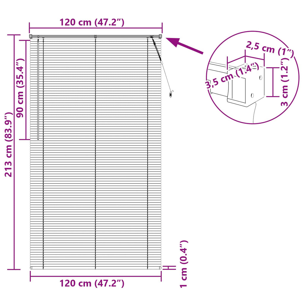 vidaXL Żaluzja wenecka Ciemnobrązowy ze wzorem 213 x 120 cm 25 mm PVC