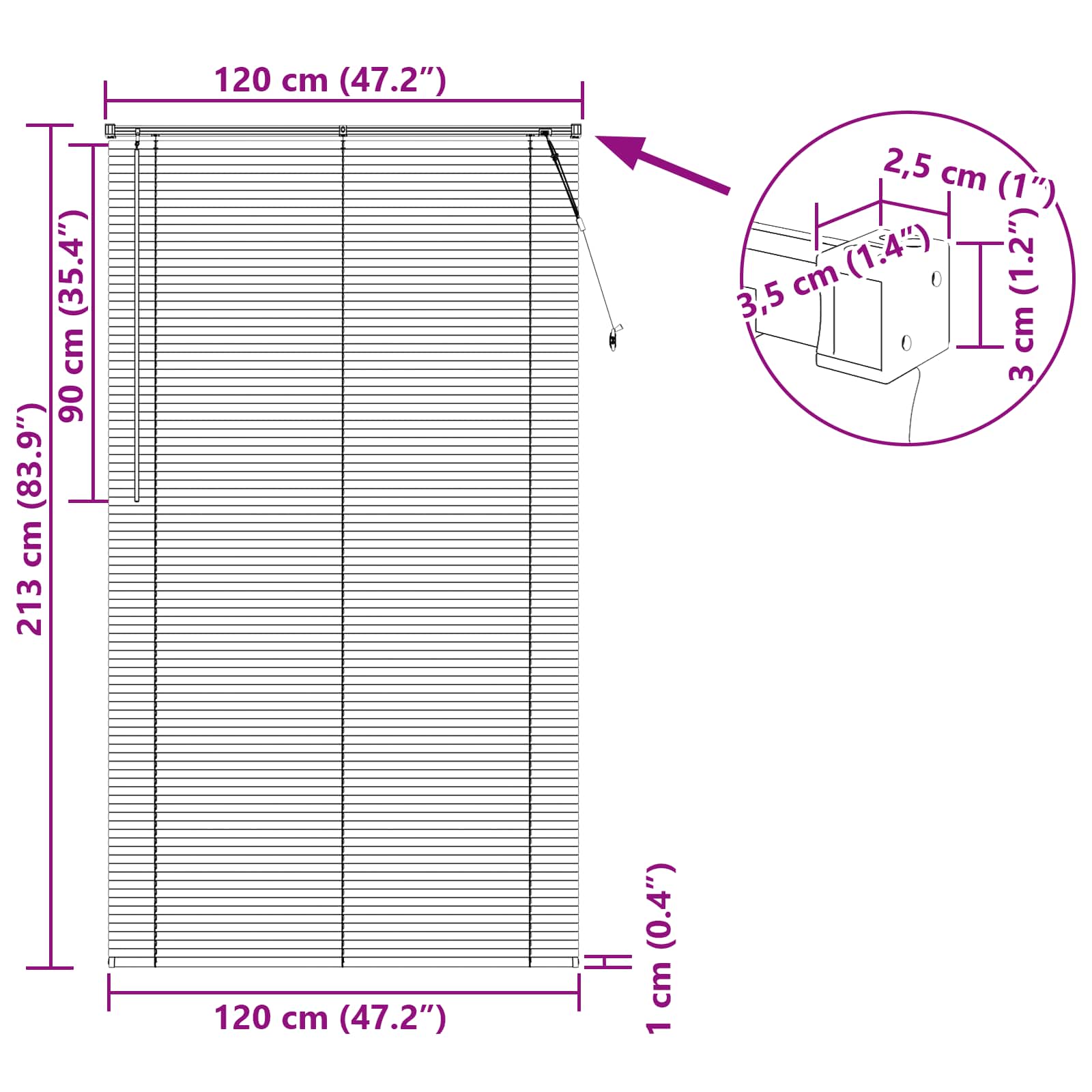 vidaXL Żaluzja wenecka Ciemnobrązowy ze wzorem 213 x 120 cm 25 mm PVC