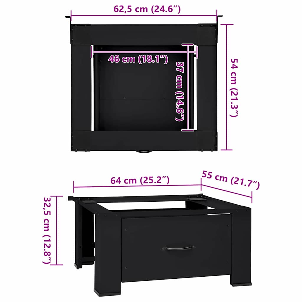 vidaXL Podstawka na Pralkę Czarny 64 x 55 x 32,5 cm Stal