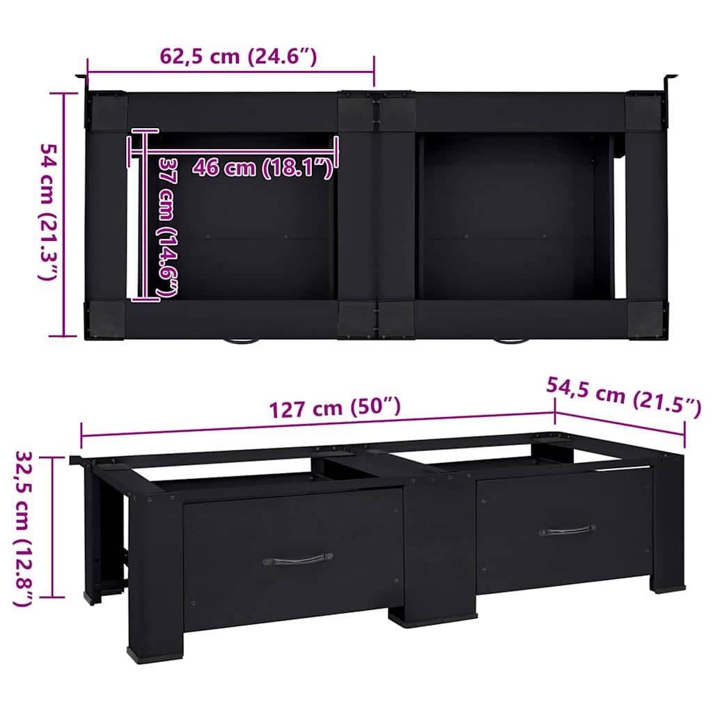 vidaXL Podstawka na Pralkę 2 pcs Czarny 127 x 54,5 x 32,5 cm Stal