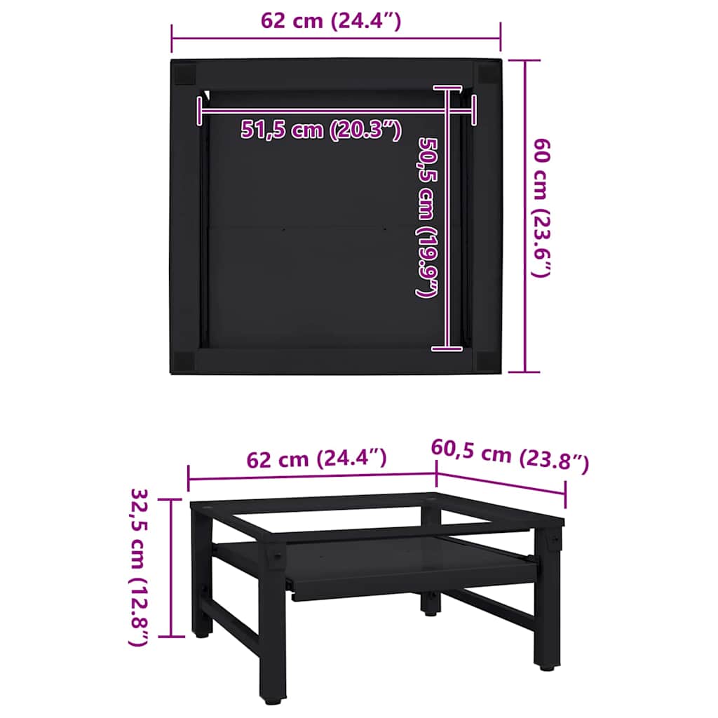 vidaXL Podstawka na Pralkę Czarny 62 x 60,5 x 32,5 cm Stal