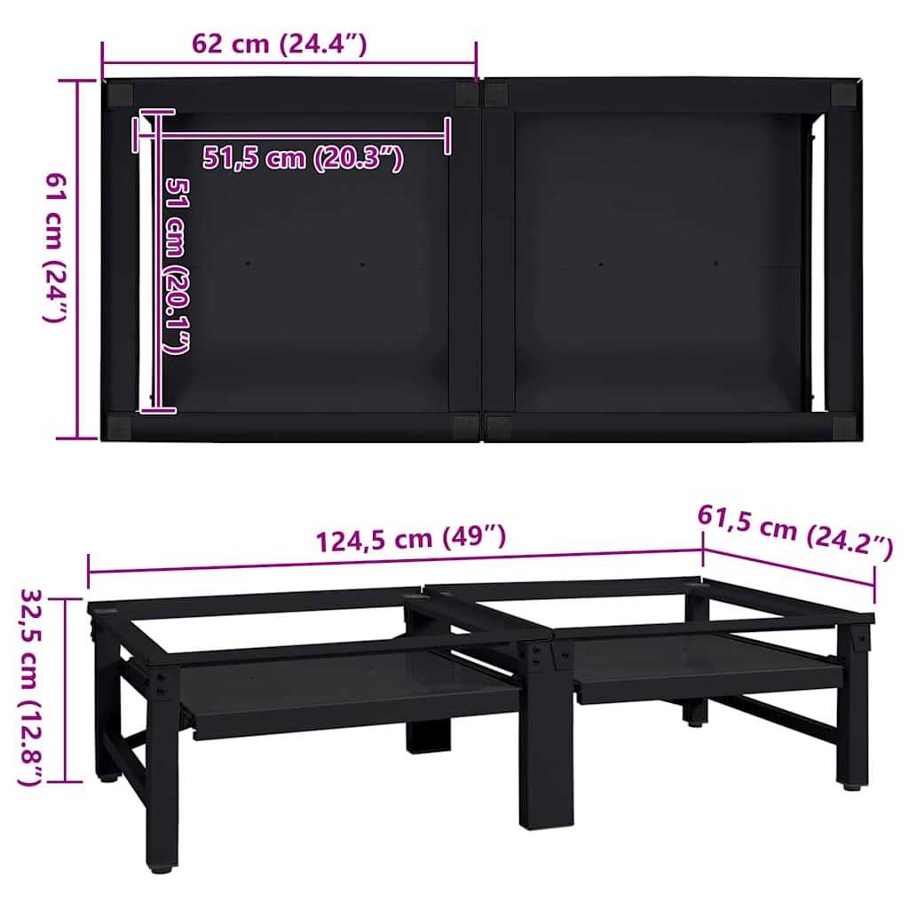 vidaXL Podstawka na Pralkę 2 pcs Czarny 124,5 x 61,5 x 32,5 cm Stal