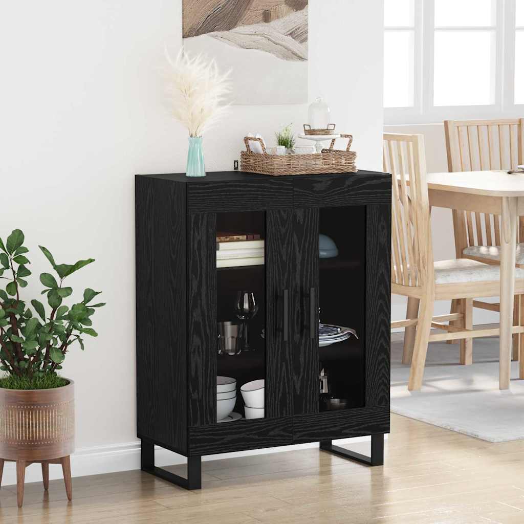 vidaXL Bufet Czarny Dąb 69,5 x 34 x 90 cm Materiał drewnopochodny