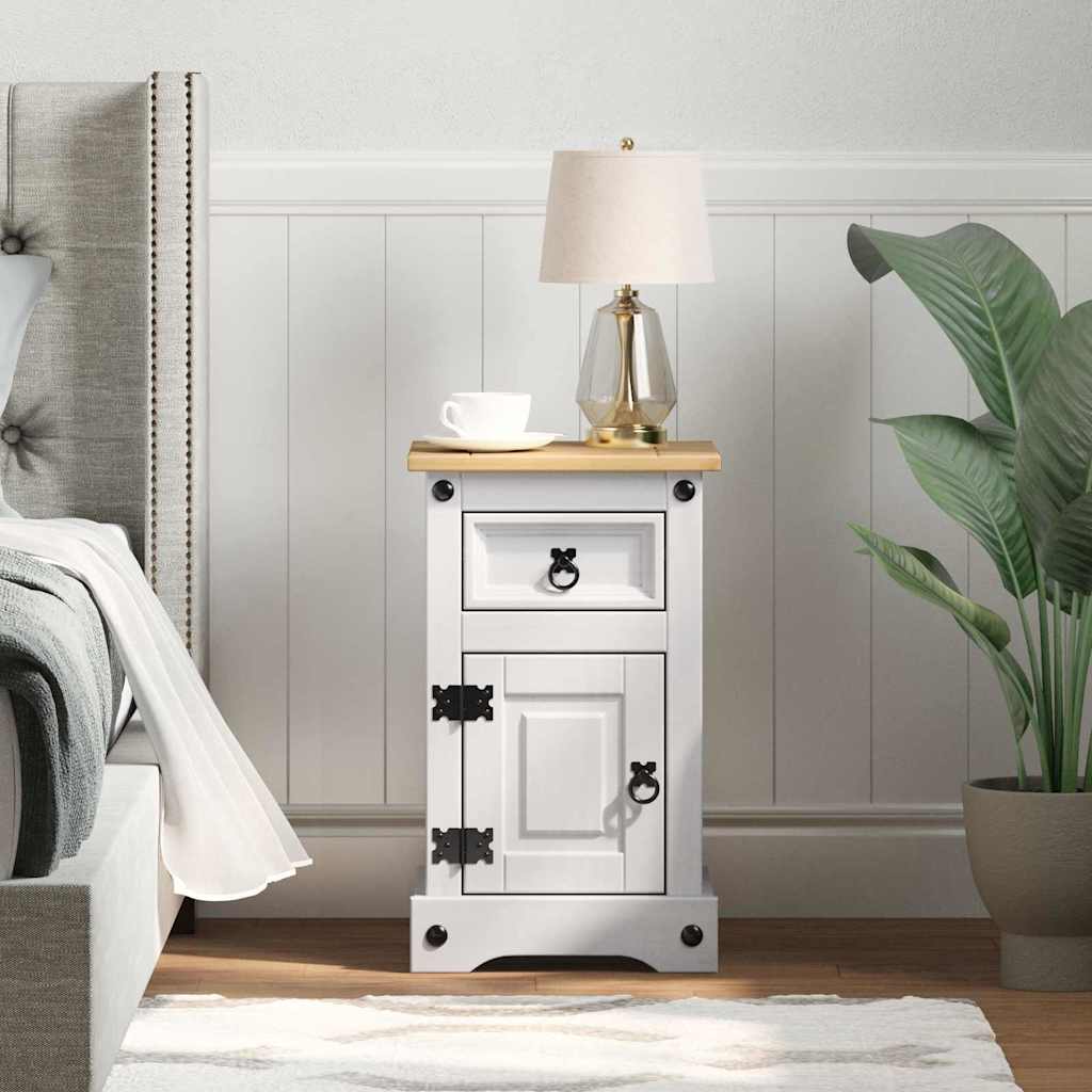 vidaXL Stolik nocny Corona Biały 35 x 32,5 x 58 cm Lite drewno sosnowe