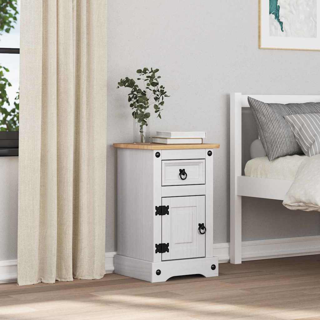 vidaXL Stolik nocny Corona Biały 35 x 32,5 x 58 cm Lite drewno sosnowe