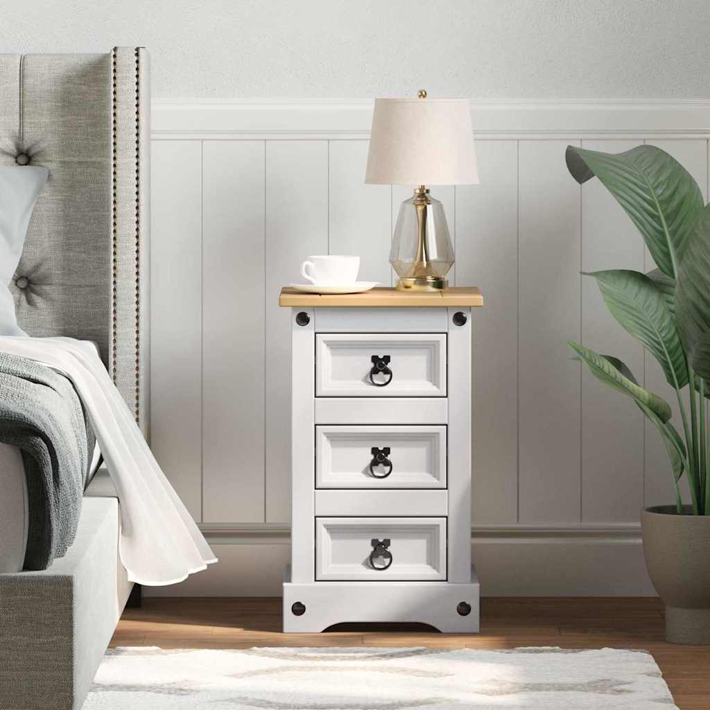 vidaXL Stolik nocny Corona Biały 35 x 32,5 x 58 cm Lite drewno sosnowe