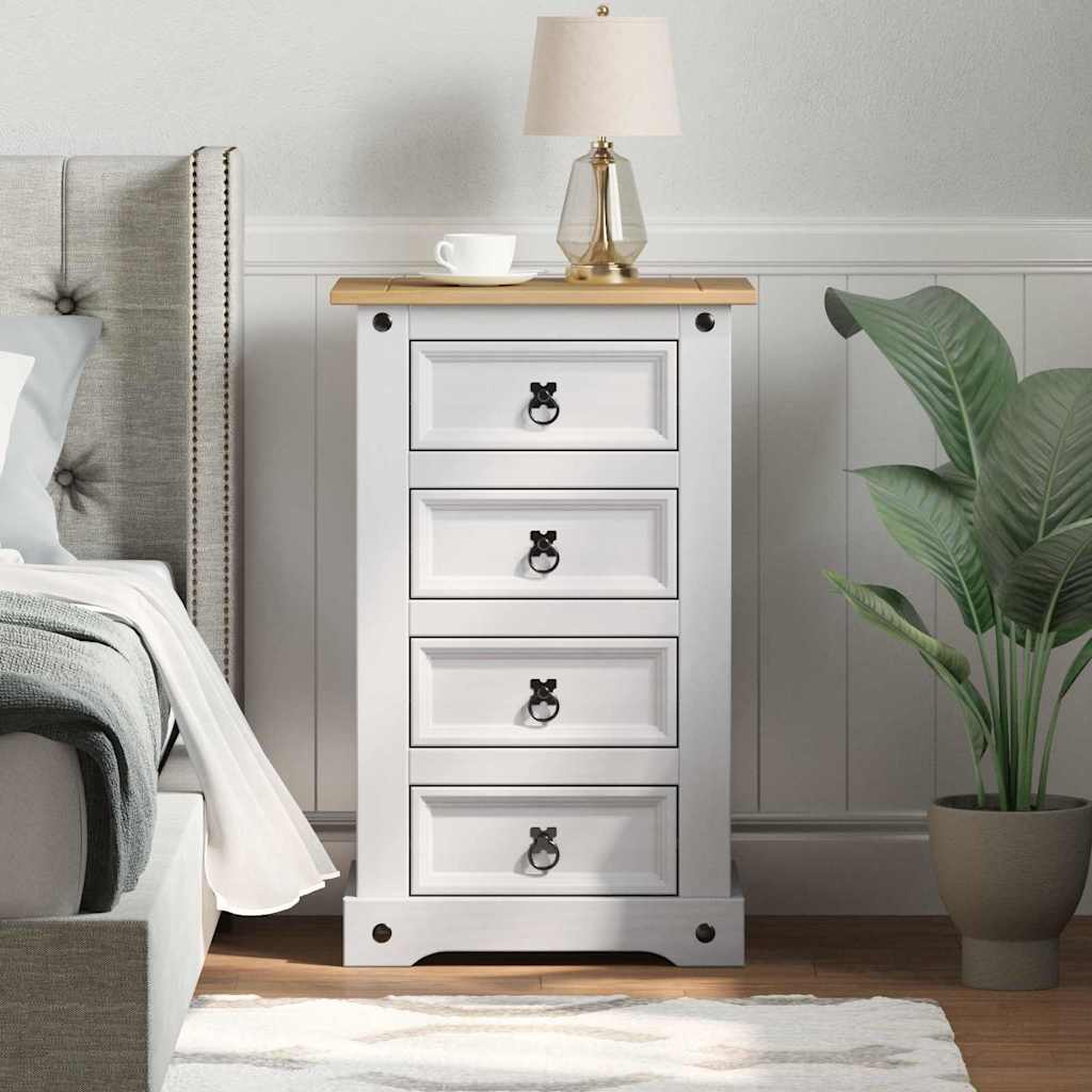 vidaXL Stolik nocny Corona Biały 53 x 39 x 84 cm Lite drewno sosnowe