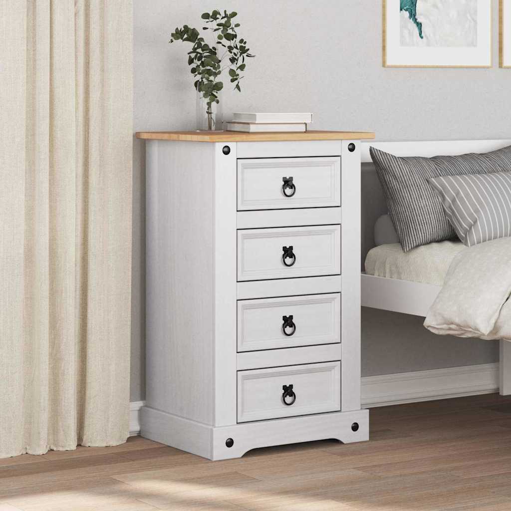 vidaXL Stolik nocny Corona Biały 53 x 39 x 84 cm Lite drewno sosnowe