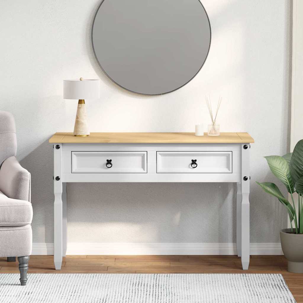 vidaXL Stolik końcowy z szufladą Corona Biały 115 x 46 x 73 cm