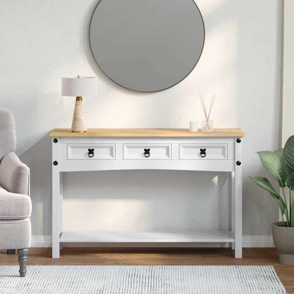 vidaXL Stolik końcowy z szufladą Corona Biały 114 x 34,5 x 73 cm