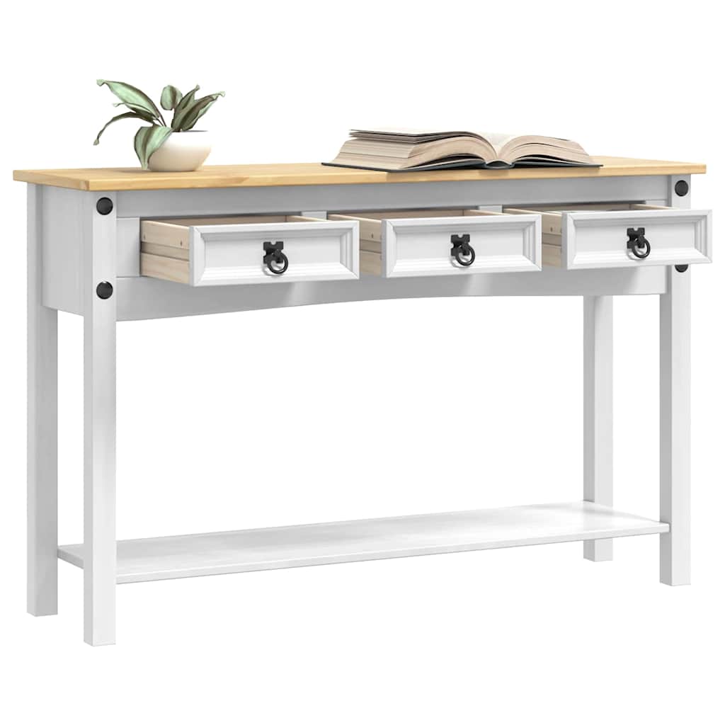 vidaXL Stolik końcowy z szufladą Corona Biały 114 x 34,5 x 73 cm