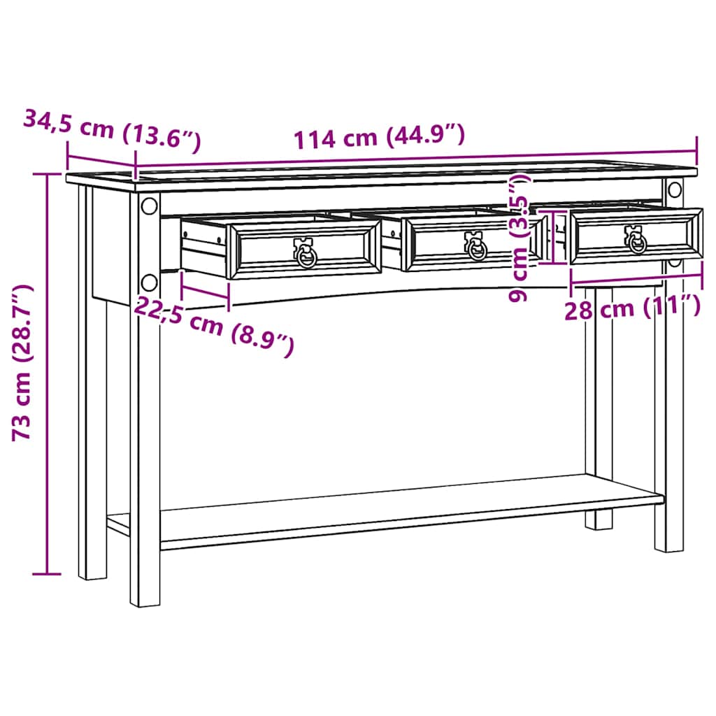 vidaXL Stolik końcowy z szufladą Corona Biały 114 x 34,5 x 73 cm