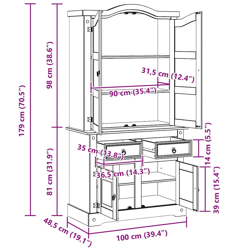 vidaXL Bufet Corona Biały 100 x 48,5 x 179 cm Lite drewno sosnowe