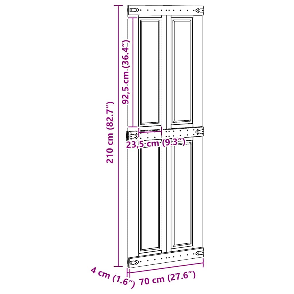 vidaXL Drzwi do stodoły Corona Biały 70 x 210 cm Lite drewno sosnowe