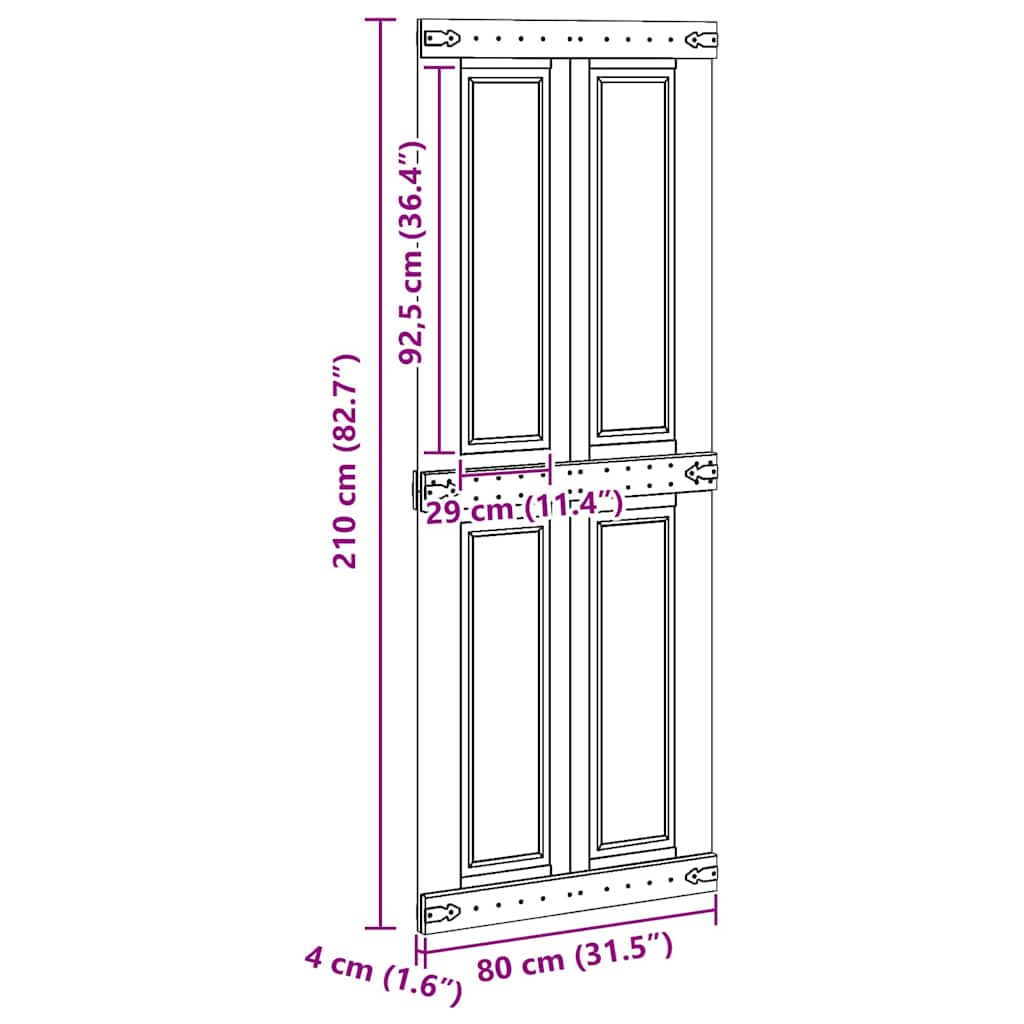 vidaXL Drzwi do stodoły Corona Biały 80 x 210 cm Lite drewno sosnowe
