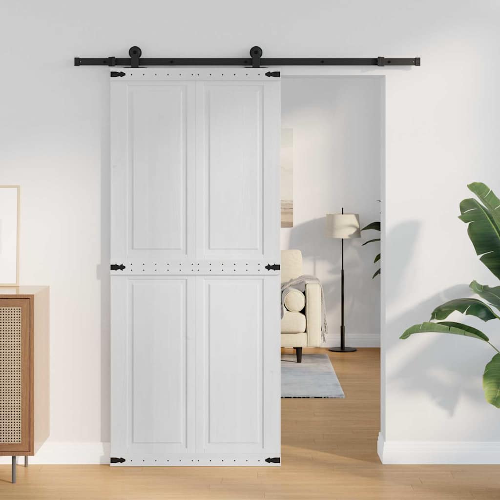 vidaXL Drzwi do stodoły Corona Biały 90 x 210 cm Lite drewno sosnowe